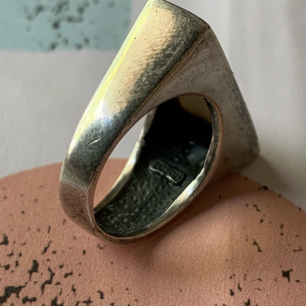 Mother of Pearl Inlay Cuff Bracelet Silver Statement Ring Set - Picture 12 of 12
